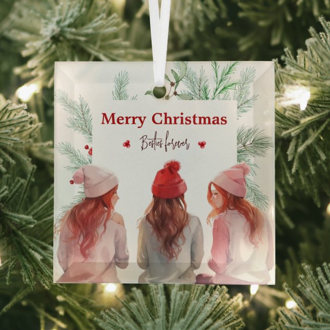 Ornement En Verre Joyeux Noël branché Besties pour toujours meilleur (Insitu)