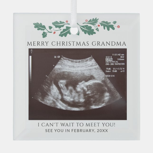 Ornement En Verre Joyeux Noël Grand-mère Grossesse Bébé Révélation (Recto)
