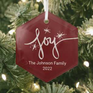 Ornement En Verre Joyeux Noël lettrage Flocons de neige Joie Verre
