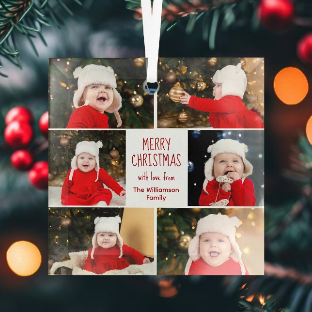 Ornement En Verre Joyeux Noël Photo Collage mignon Personnalisé (Créateur téléchargé)
