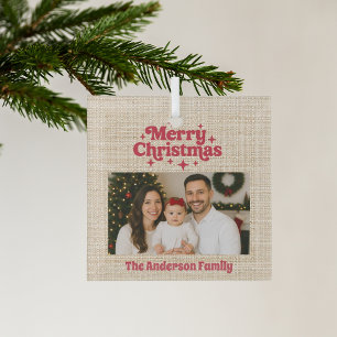 Ornement En Verre Joyeux Noël rouge photo burlap beige