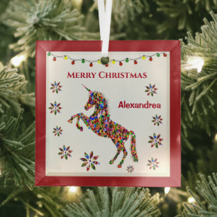 Ornement En Verre Joyeux Noël Unicorne Parties scintillant Personna