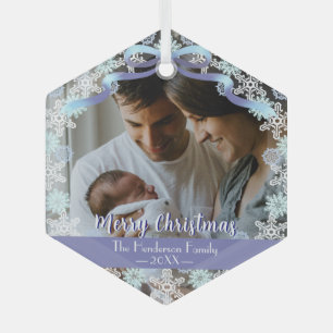 Ornement En Verre Joyeux Xmas Nom de la famille Couleur bleu doux