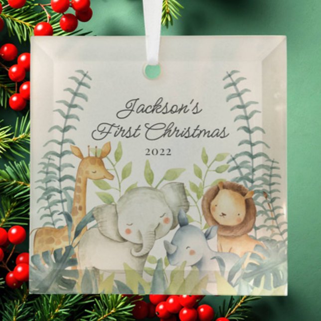 Ornement En Verre Jungle Photo Boys Baby's First Christmas (Créateur téléchargé)