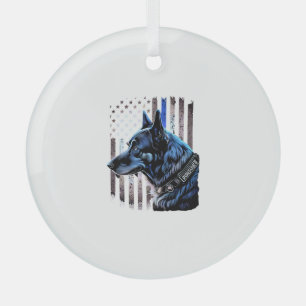 Ornement En Verre K9 Berger Allemand Police Chien Mince Ligne Bleue 