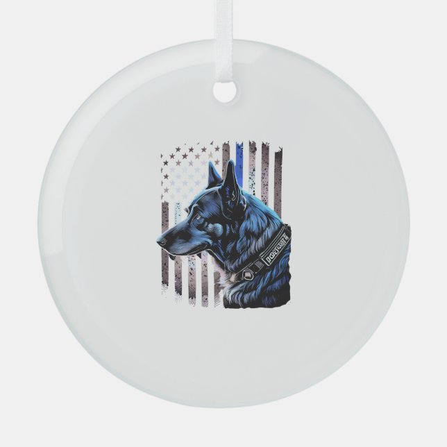 Ornement En Verre K9 Berger Allemand Police Chien Mince Ligne Bleue  (Recto)