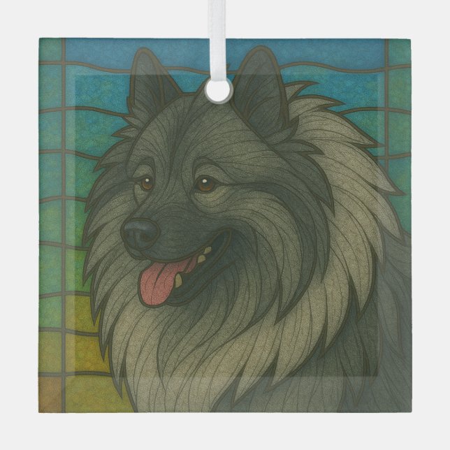 Ornement En Verre Keeshond "Verre Tiré" (Recto)