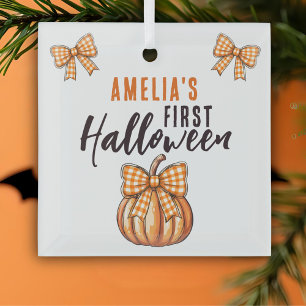 Ornement En Verre Le premier Citrouille d'Halloween de bébé Bow