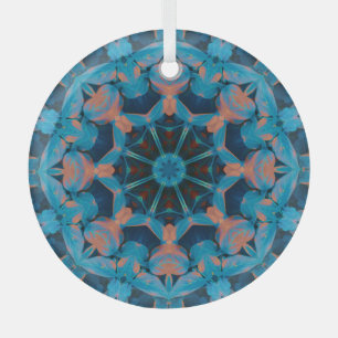 Ornement En Verre Leaf Kaleidoscope Star en bleu et orange