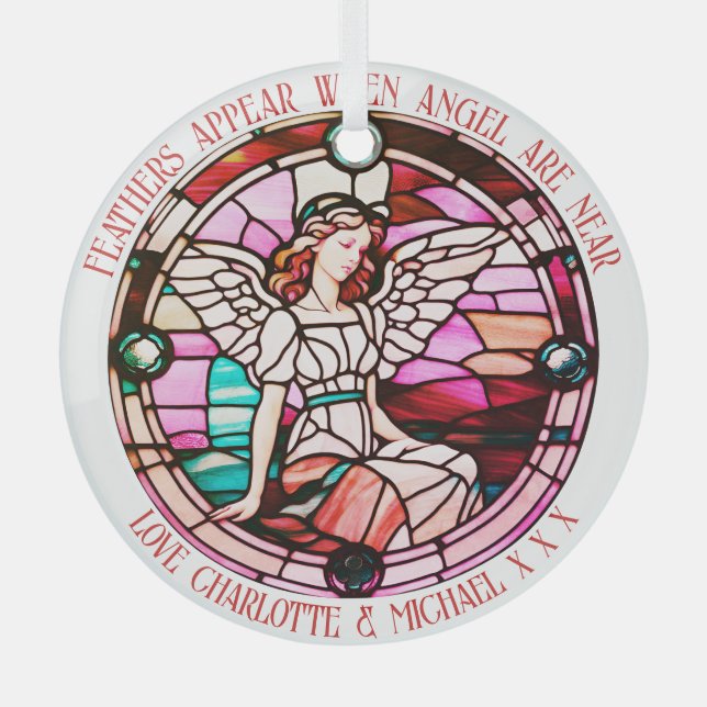 Ornement En Verre Les plumes apparaissent rouge Ange de Noël Tiré (Recto)