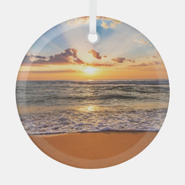 Ornement En Verre Lever d'océan, horizon bleu profond. (Recto)
