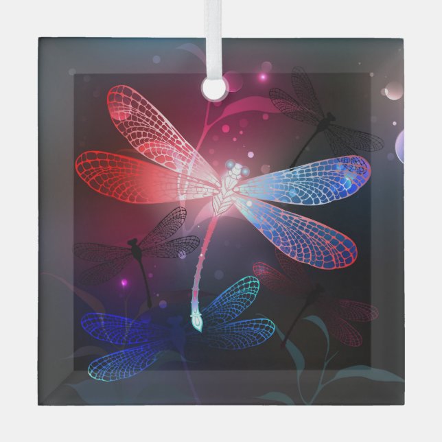 Ornement En Verre libellule rouge brillante (Recto)