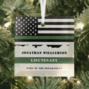 Ornement En Verre Ligne verte mince personnalisée USA Drapeau Milita