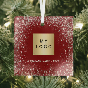 Ornement En Verre Logo de l'entreprise rouge argent parties scintill