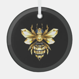 Ornement En Verre Logo Faux Gold Foil Bee Polygonal sur Noir