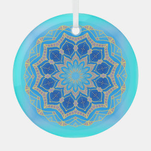 Ornement En Verre Lotus mandala in turquoise and blue
