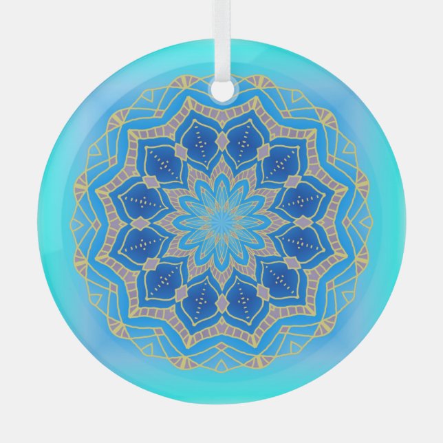 Ornement En Verre Lotus mandala in turquoise and blue (Recto)