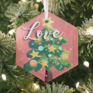 Ornement En Verre Love Légende Carton Arbre de Noël Arbre rose en mé