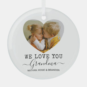 Ornement En Verre Love You Grandma Heart Photo