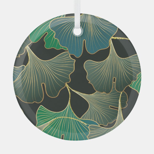 Ornement En Verre Luxueux or Ginkgo, art vintage. (Recto)