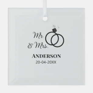 Ornement En Verre M. & Mme ajouter nom de famille date année mariage