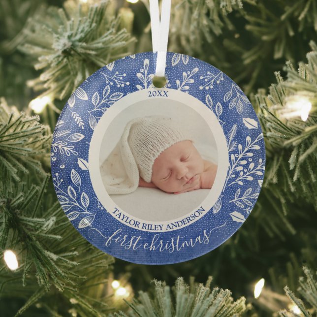 Ornement En Verre Ma première photo de Noël bleu (Insitu)