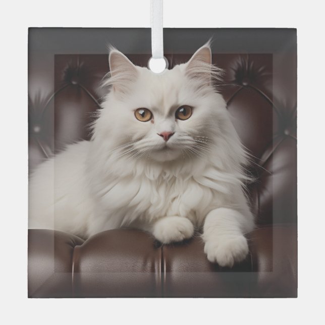 Ornement En Verre Majestic white cat (Recto)