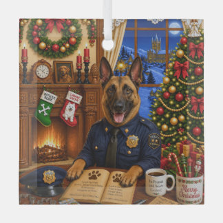 Ornement En Verre Malinois belge Police Vacances