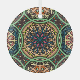 Ornement En Verre Mandala coloré : Vintage main florale tirée