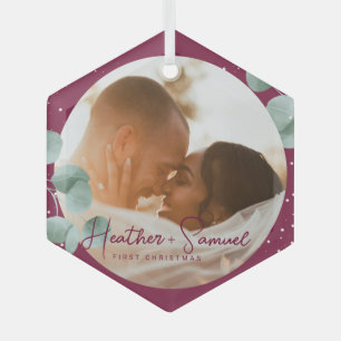 Ornement En Verre Mariage de Noël Keepsaké élégant Script Bourgogne