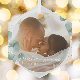 Ornement En Verre Mariage de Noël Keepsaké Élégant Script photo