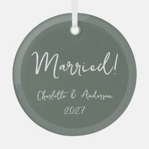 Ornement En Verre Mariés Personnalisés Couple Manuscrit Vert