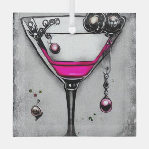 Ornement En Verre Martini Vintage Perle Rose