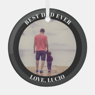 Ornement En Verre Meilleur papa photo personnalisée noir