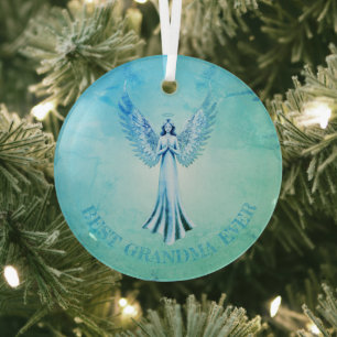 Ornement En Verre Meilleure grand-mère   Angel effet marbre Turquois
