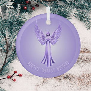 Ornement En Verre Meilleure maman jamais Ange De Noël Violet Et Li