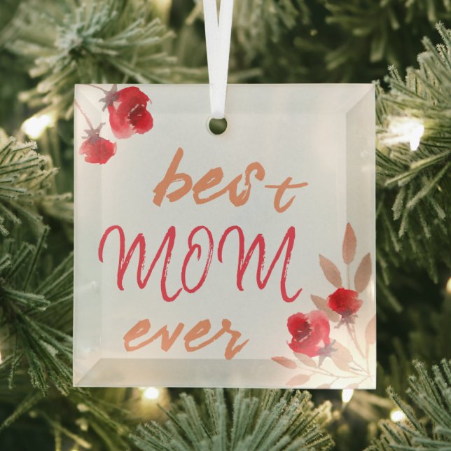 Ornement En Verre Meilleure maman Jamais Rouge Roses Aquarelle Mère (Insitu)
