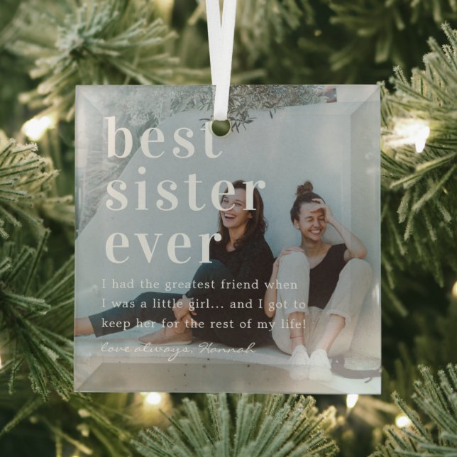 Ornement En Verre Meilleure soeur jamais | Devis et cadeau photo (Insitu)