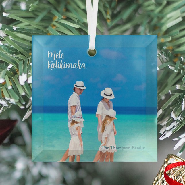 Ornement En Verre Mele Kalikimaka Beach Photo Island Noël (Créateur téléchargé)