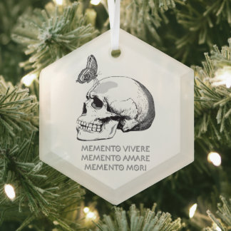 ORNEMENT EN VERRE MEMENTO VIVERE • MEMENTO AMARE • MEMENTO MORI