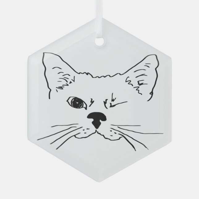 Ornement En Verre Mignonne Winking Chat Line Dessin Animaux de compa (Recto)