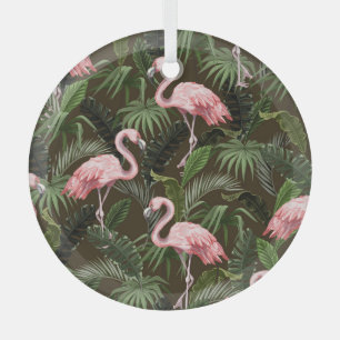 Ornement En Verre Modèle de flamingo tropical : Feuilles Vintages