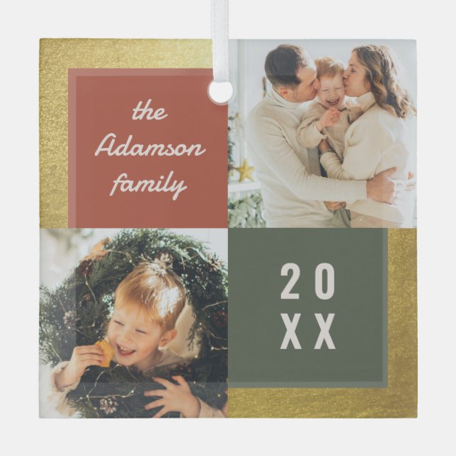Ornement En Verre Modern Pastel & Gold Christmas 2 Collage photo (Recto)