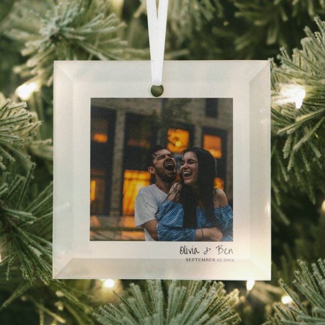 Ornement En Verre Modern Square Minimal Candid Handwritten Wedding (Insitu)