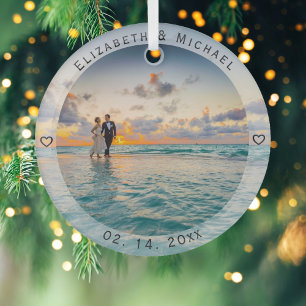 Ornement En Verre Moderne Simple Nouveaux mariés Mariage photo Anniv