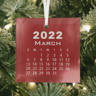 Ornement En Verre Moderne Simple Rouge Mars 2022 Calendrier des mois