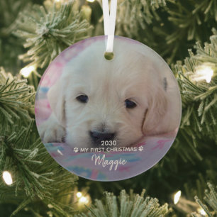Ornement En Verre Mon premier Noël - Joli Chien Chien Pet Photo