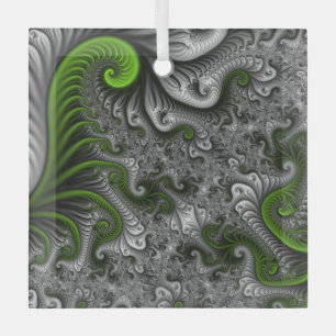 Ornement En Verre Monde Fantastique Art Fractal Abstrait Vert Et Gri