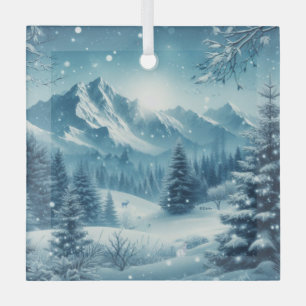 Ornement En Verre Montagne d'hiver de neige
