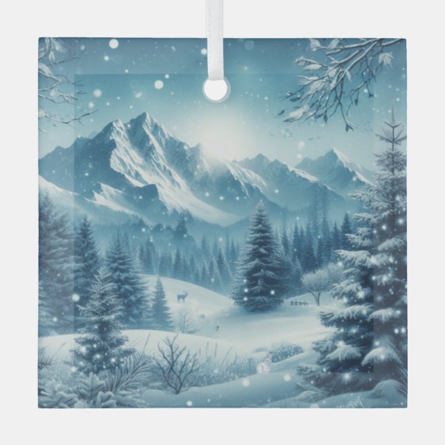 Ornement En Verre Montagne d'hiver de neige (Recto)